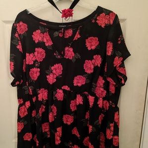 Black & Red Rose Blouse